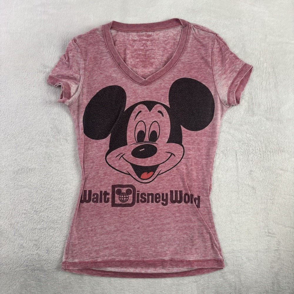 Disneyland Walt Disney World Red V-Neck SS Burnout Graphic Shirt Women's S